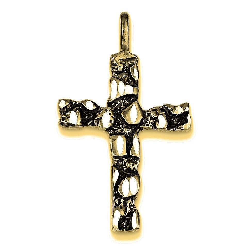 Antiqued Nugget Cross Charm - Gold