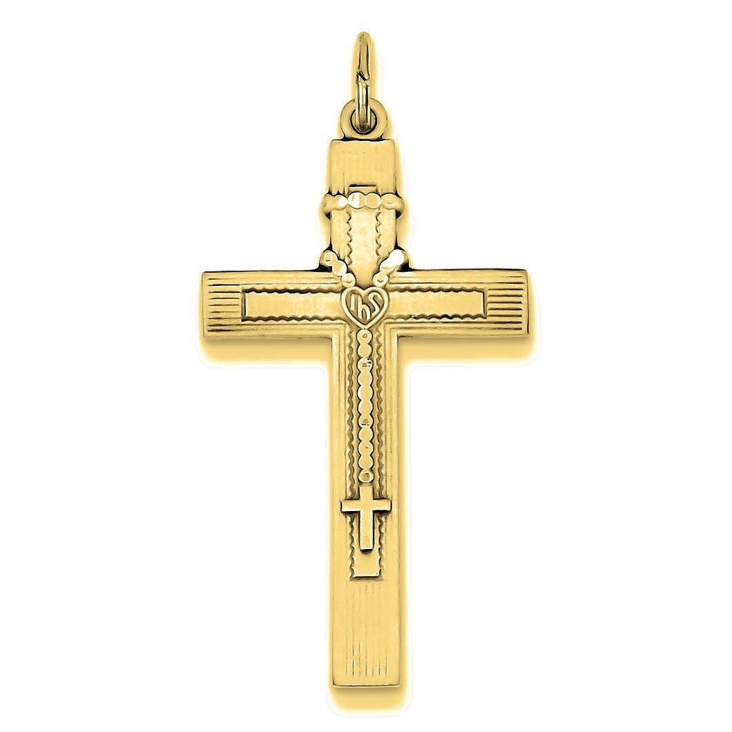Antiqued Rosary Cross Pendant - Gold