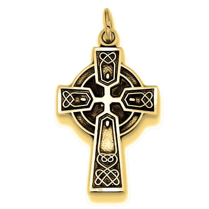Antiqued Satin Celtic Cross Pendant - Gold