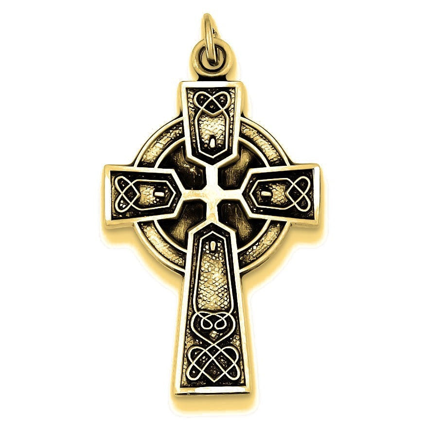 Antiqued Satin Irish Cross Pendant - Gold