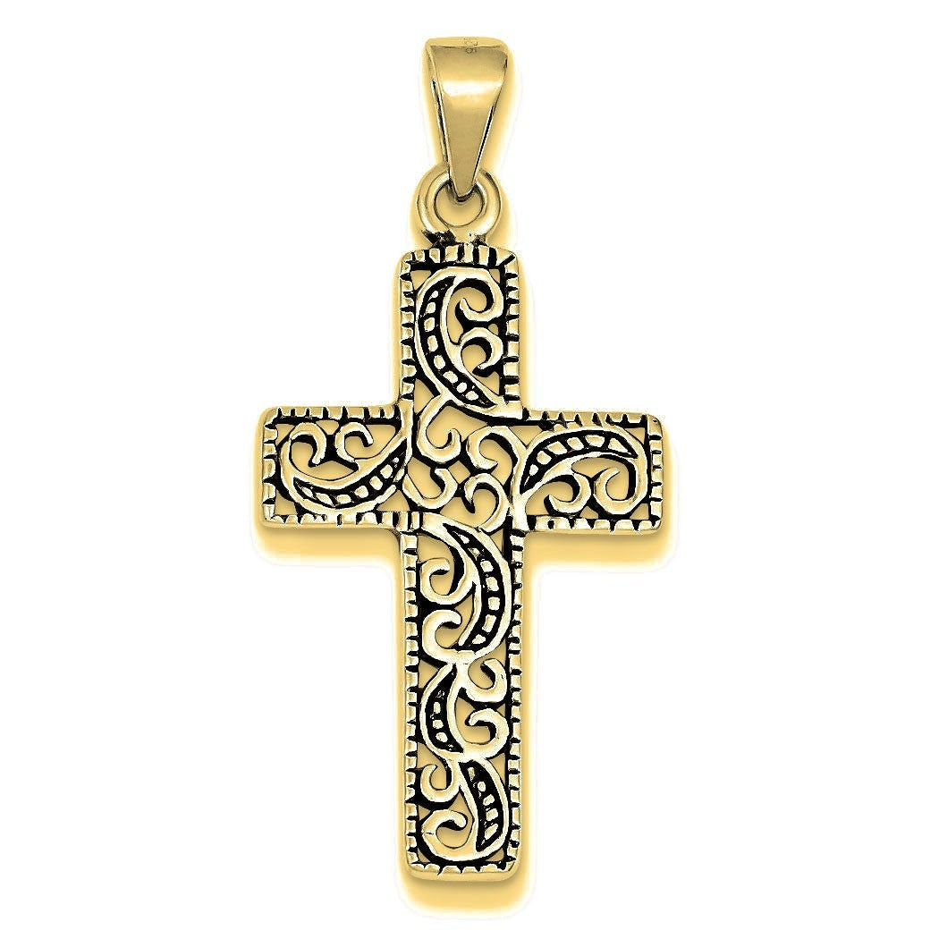 Antiqued Scroll Cross Pendant - Gold