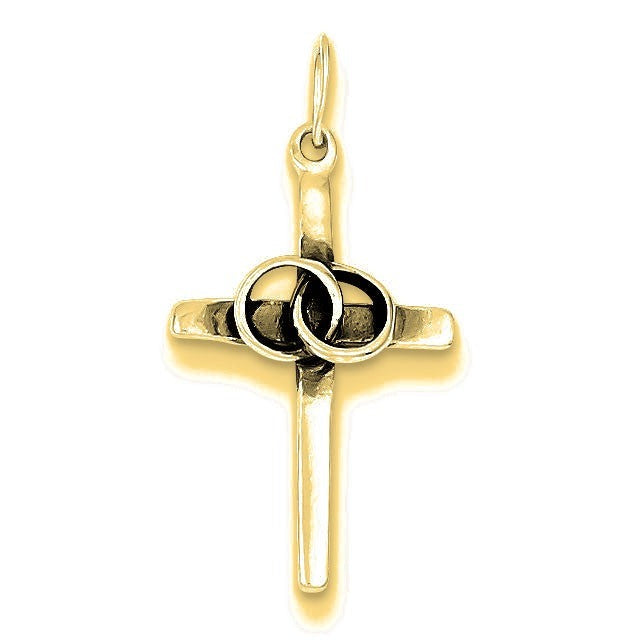 Antiqued Wedding Cross Charm - Gold