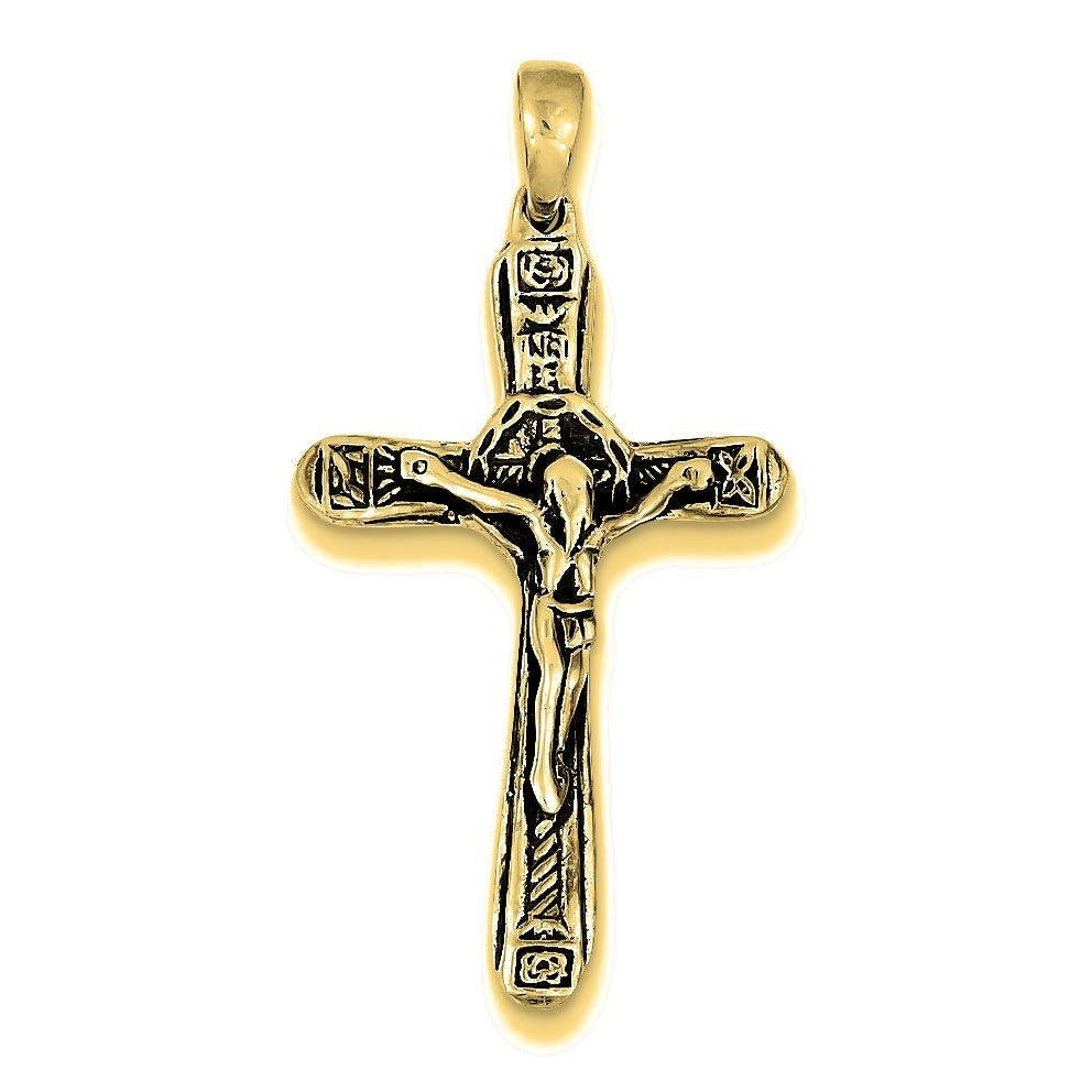 Crucifix Antiqued Cross Pendant - Gold