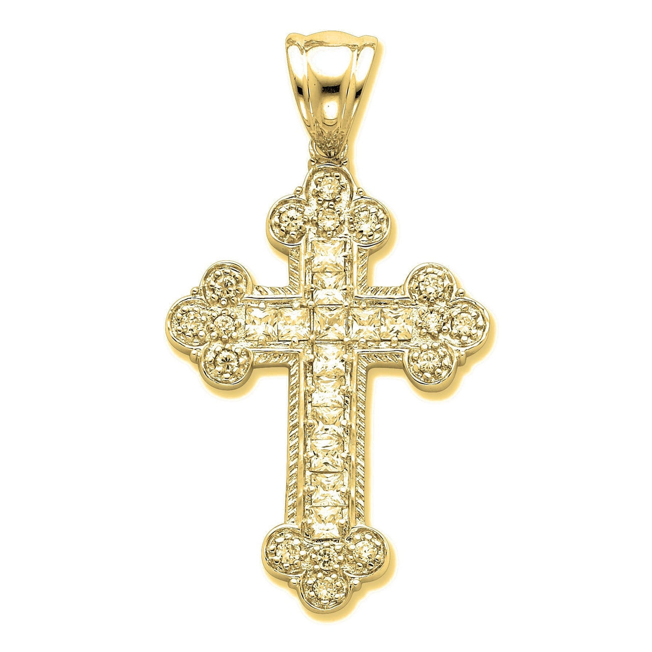 CZ Budded Cross Pendant - Gold