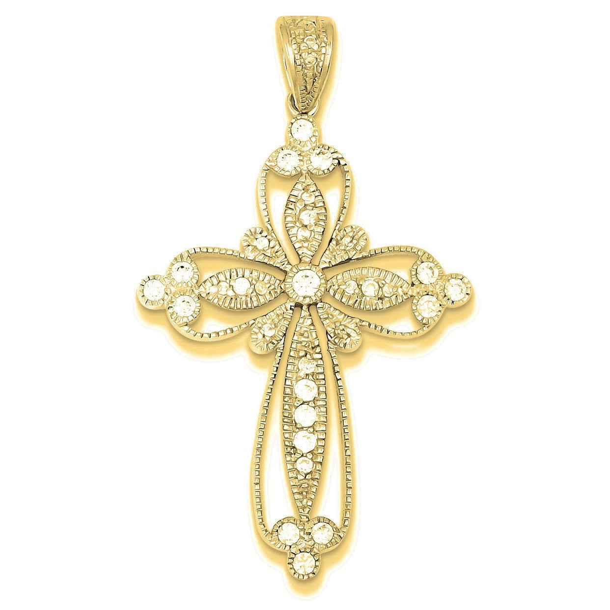 CZ Filigree Cross Pendant - Gold