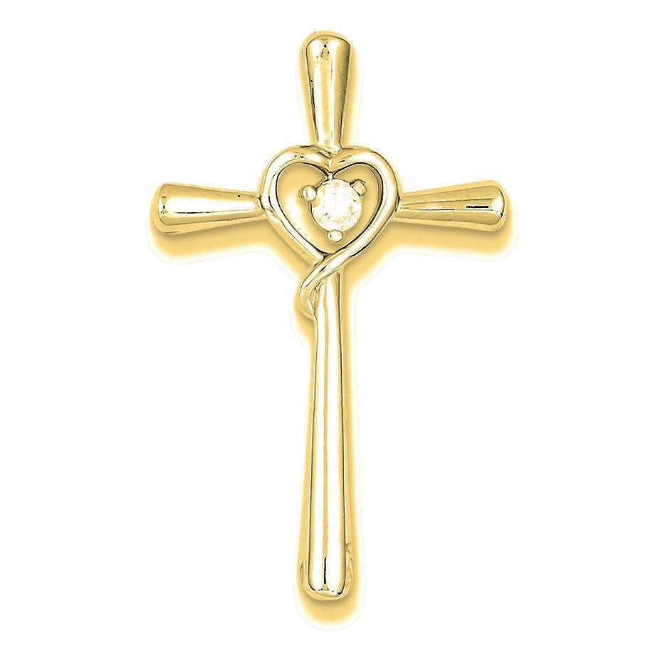 CZ in Heart Cross Pendant - Gold
