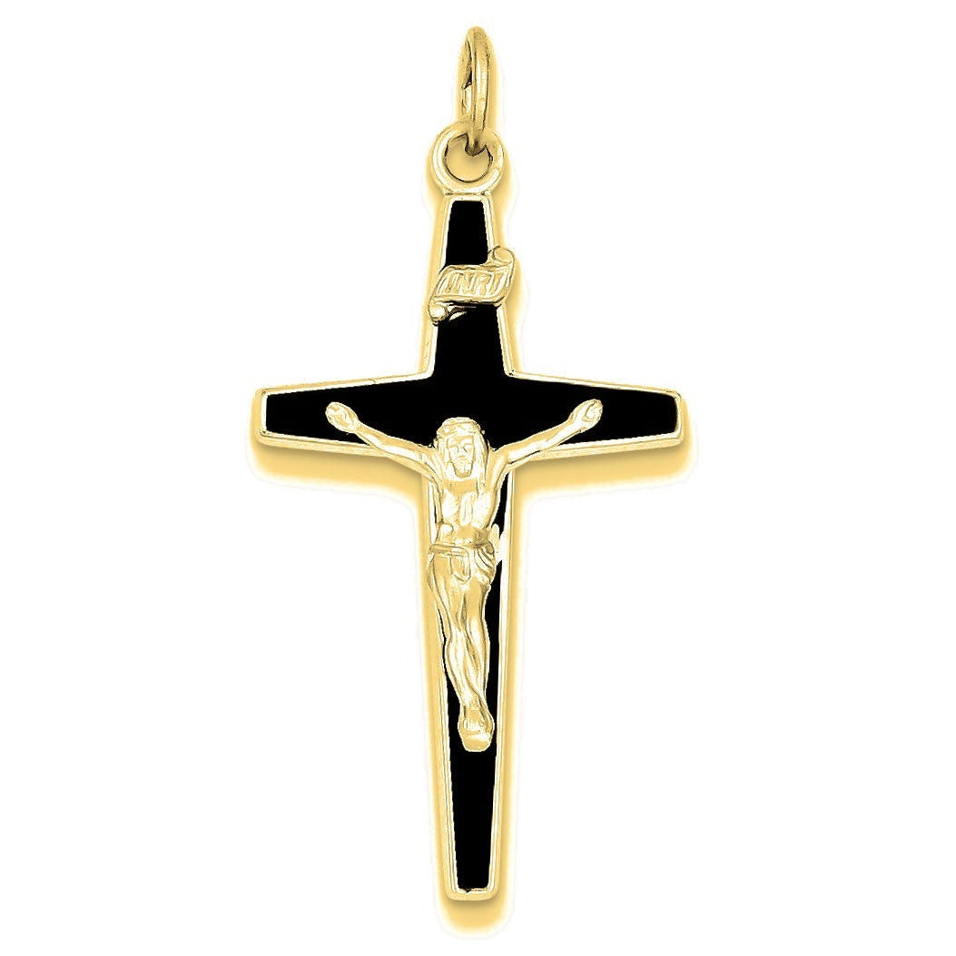 Enameled Crucifix Pendant - Gold
