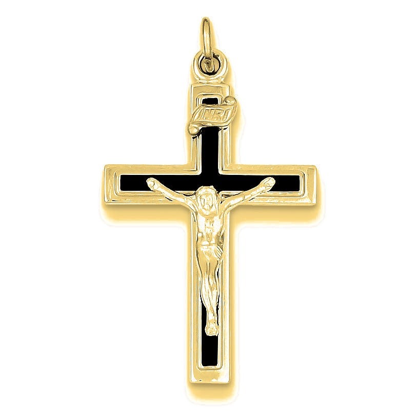 Enameled Crucifix Pendant - Gold