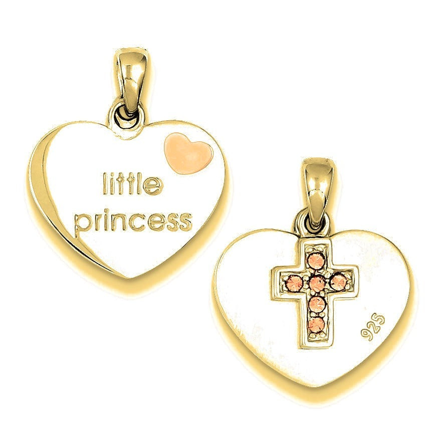 Enameled & CZ Heart Cross Charm - Gold