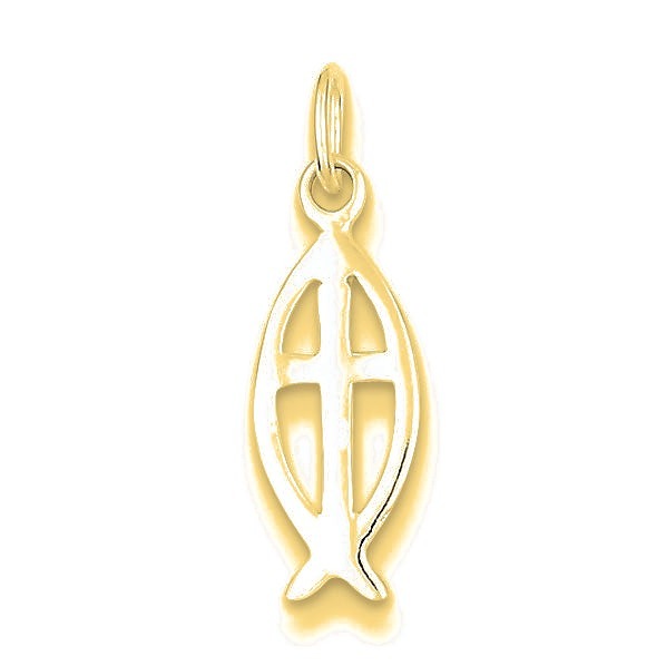 Ichthus Fish Cross Charm - Gold