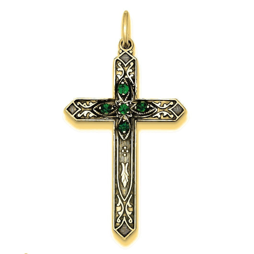 May Birthstone Cross Pendant - Gold