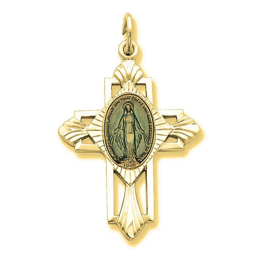 Miraculous Medal Cross Pendant - Gold