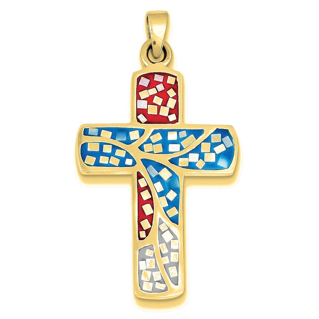 Mulit-colored Shell Cross Pendant - Gold with Silver Accents