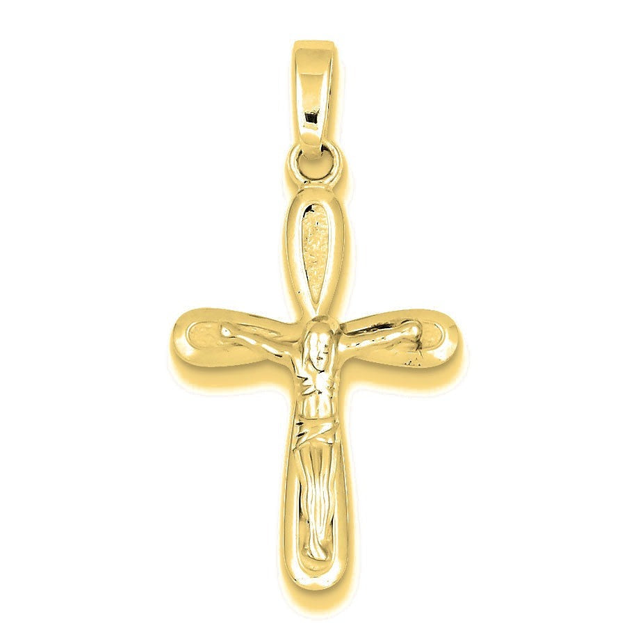 Polished and Textured Crucifix Pendant - Gold
