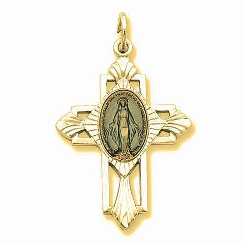 Miraculous Medal Cross Pendant - Gold