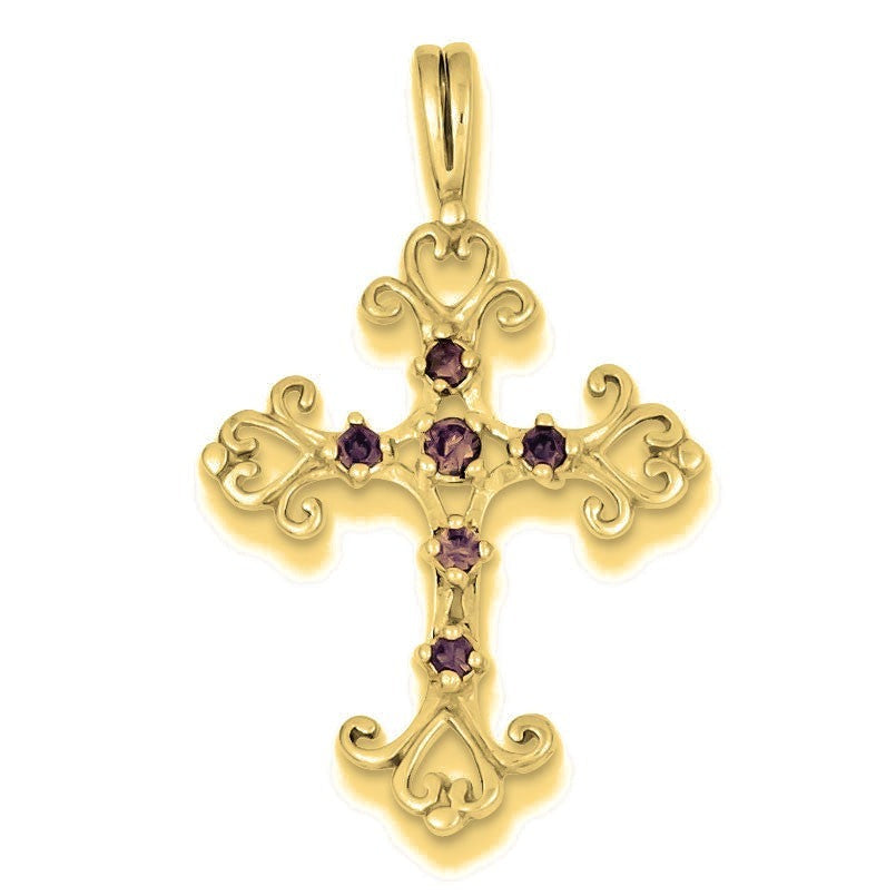 Purple CZ Cross Charm - Gold