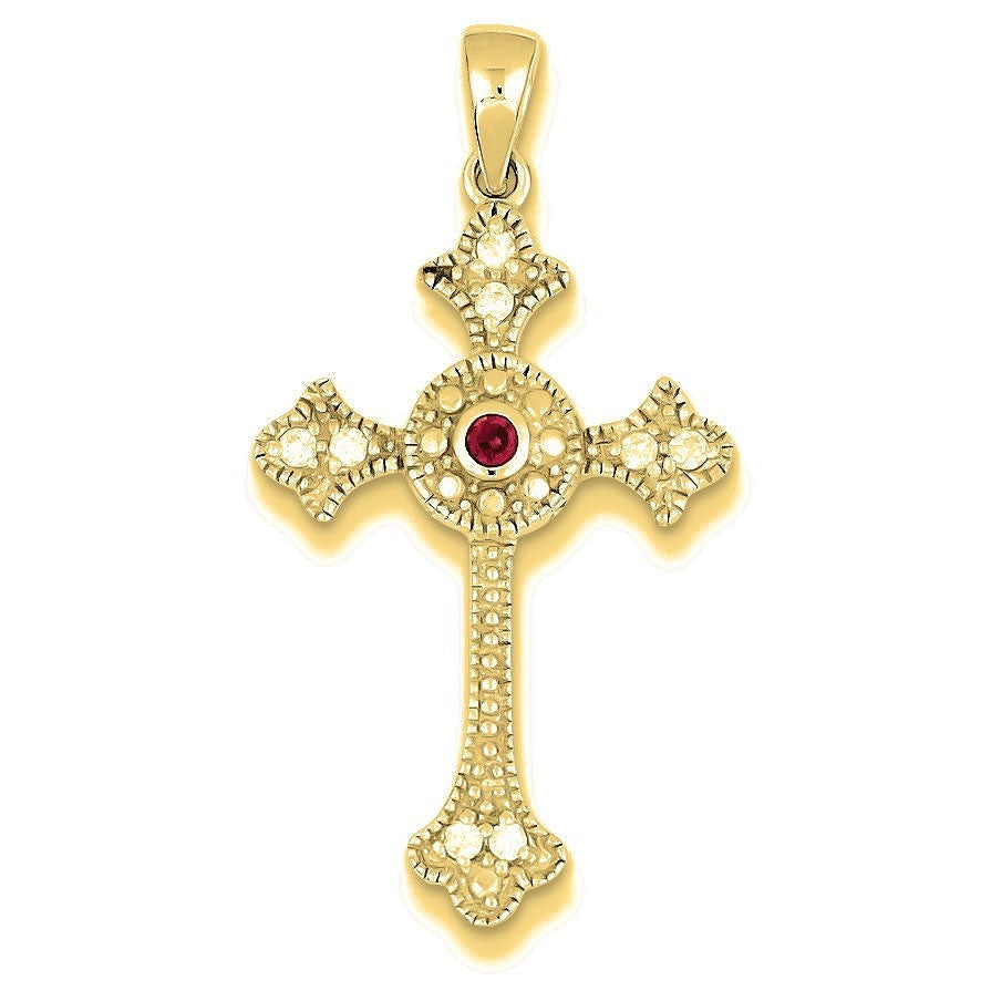 Red CZ Cross Pendant - Gold
