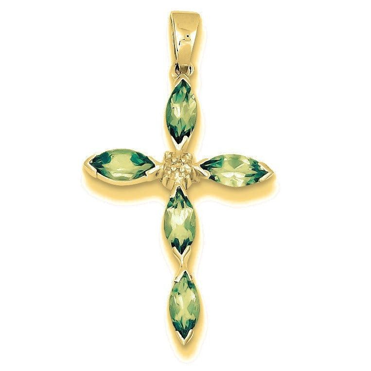 Rhodium Lt Sw Blue Topaz Cross & Diamond Pendant - Gold