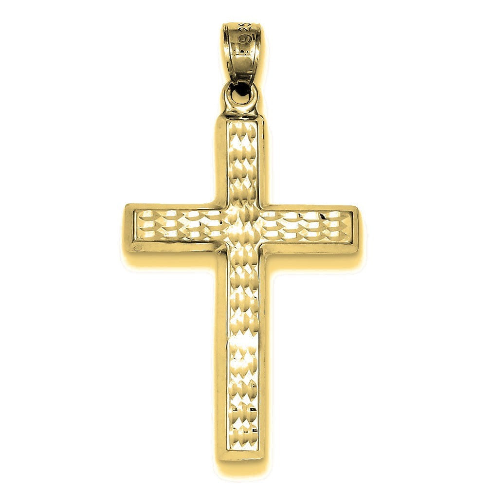 Rhodium-plated Diamond Cut Cross Pendant - Gold