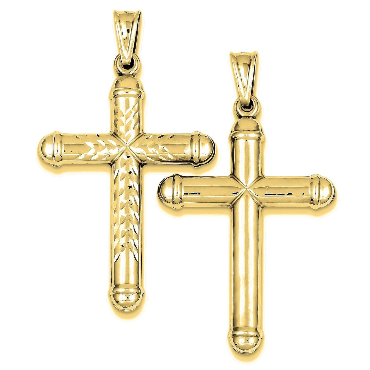 Rhodium-plated Diamond -Cut Reversible Cross Pendant - Gold