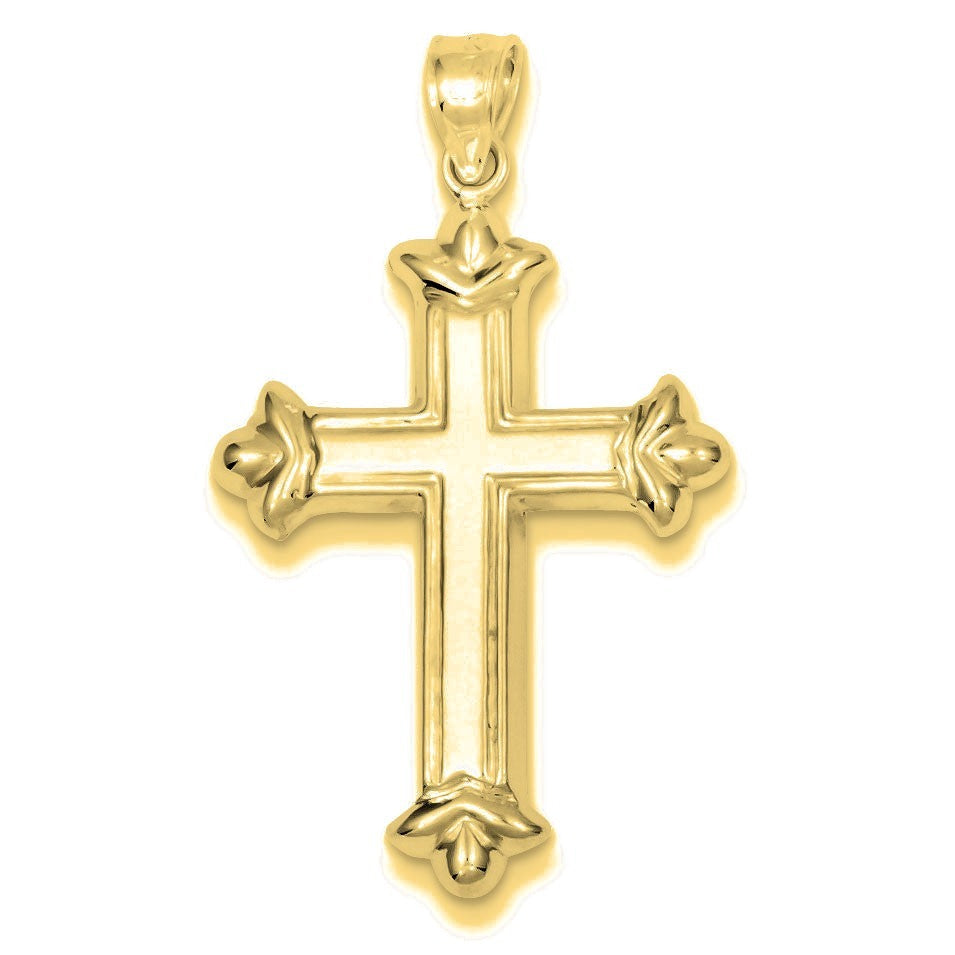 Rhodium-plated Fleur-de-lis Cross Pendant - Gold