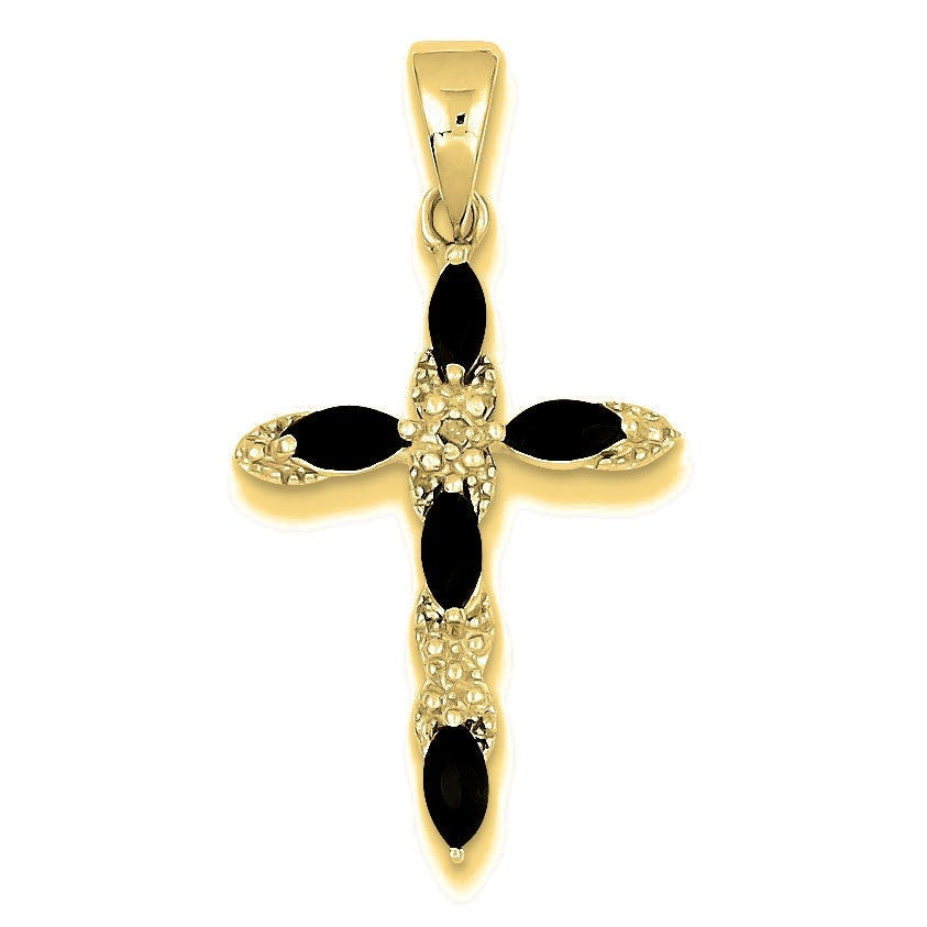 Sapphire & Diamond Cross Pendant - Gold