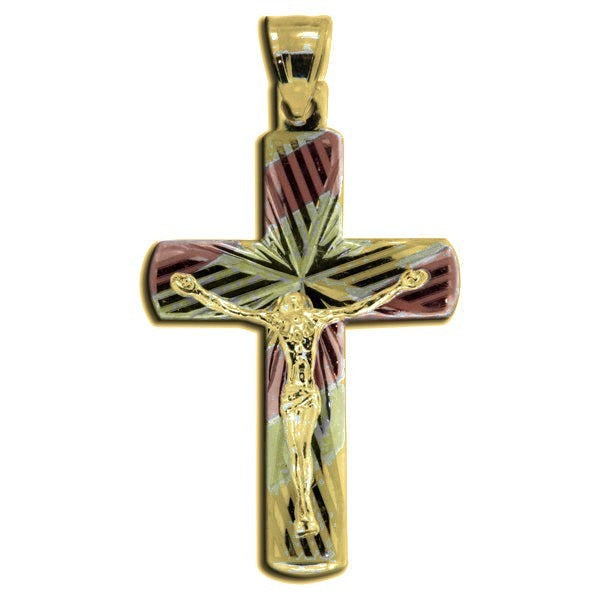 Tri-color Crucifix Cross Pendant - Gold with Silver Accents