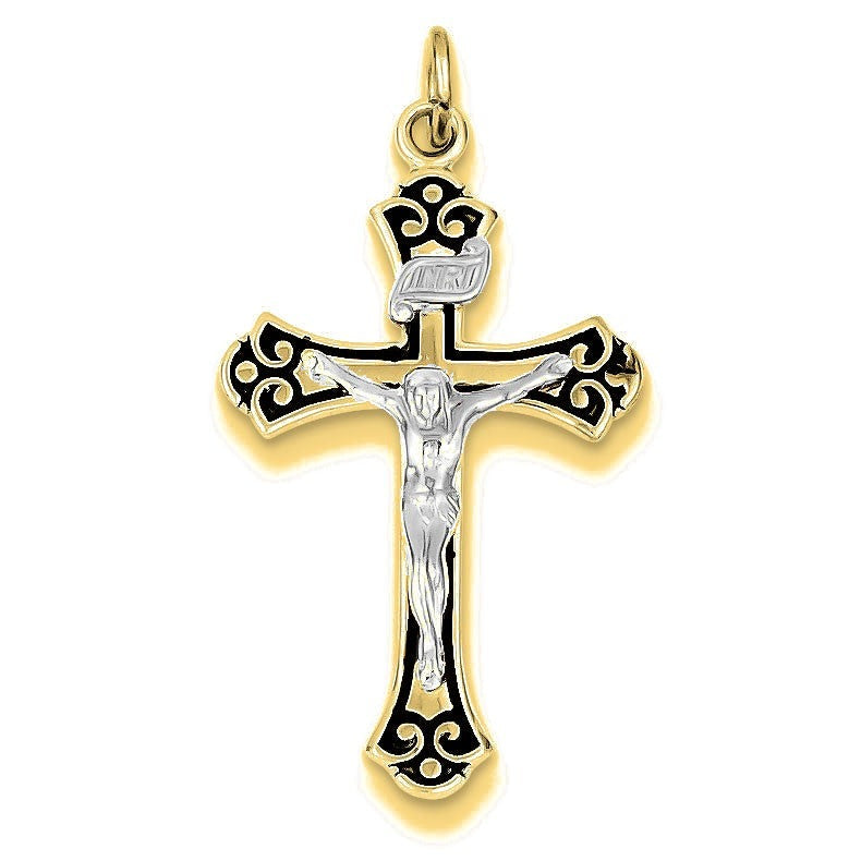 Vermeil Crucifix Pendant - Gold with Silver Accents