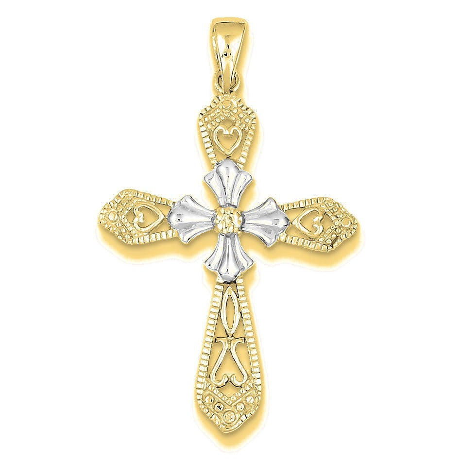 Vermeil CZ Cross Pendant - Gold with Silver Accents