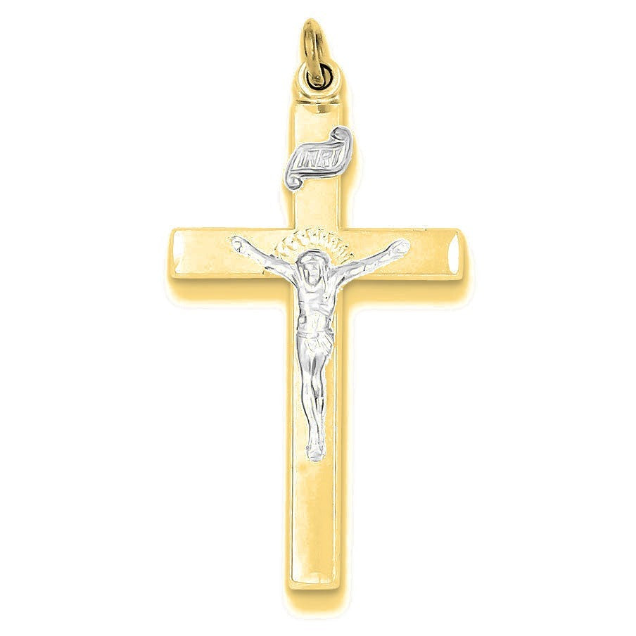 Vermeil INRI Crucifix Charm - Gold with Silver Accents
