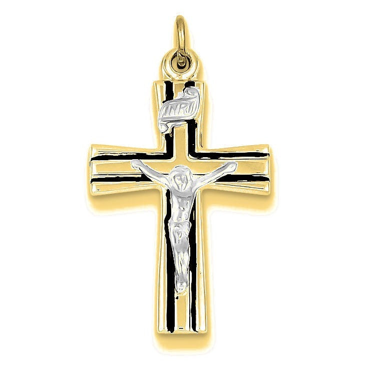 Vermeil INRI Crucifix Charm - Gold with Silver Accents