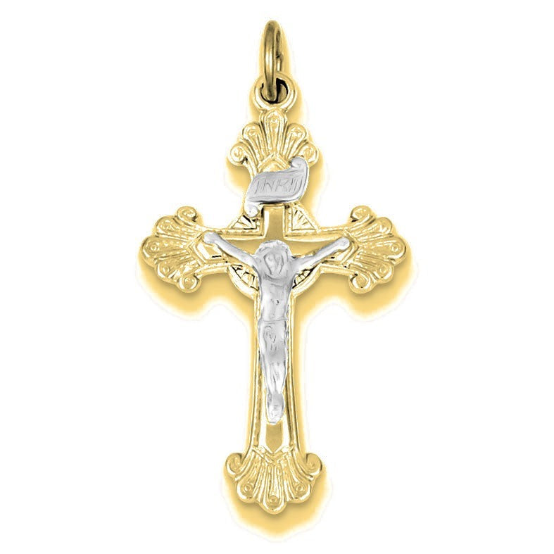 Vermeil INRI Crucifix Charm - Gold with Silver Accents