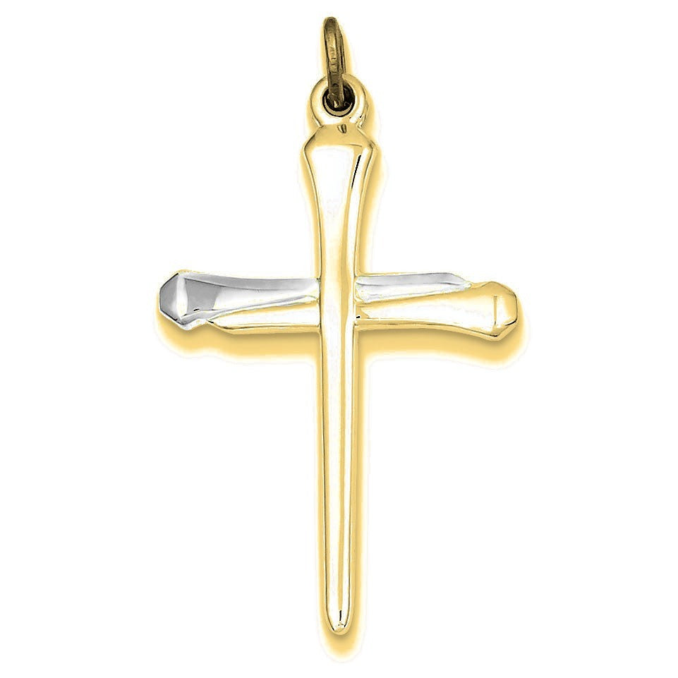 Vermeil Nail Cross Pendant - Gold with Silver Accents