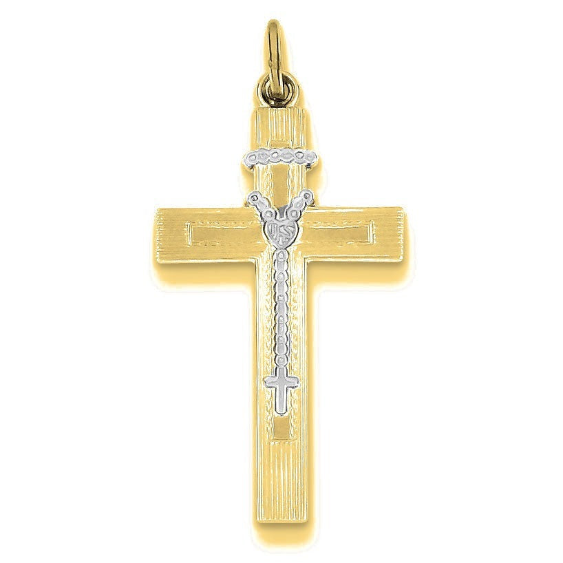 Vermeil Rosary Cross Pendant - Gold with Silver Accents