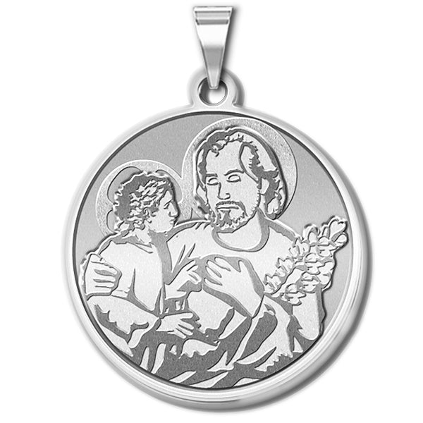Sterling Silver Saint Joseph Round Relief Religious Medal