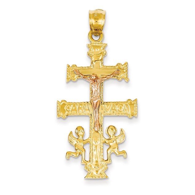 14k Two-tone (Yellow and White) Cara Vaca Crucifix Pendant