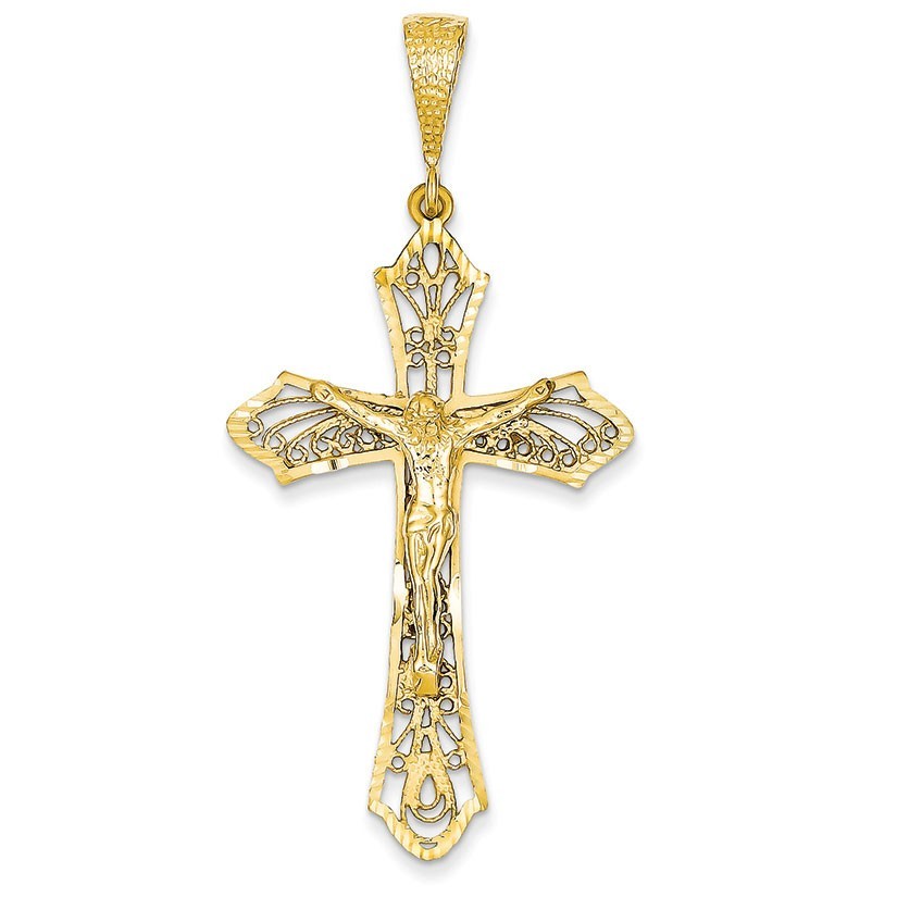 14k Satin & Diamond-Cut Crucifix Pendant
