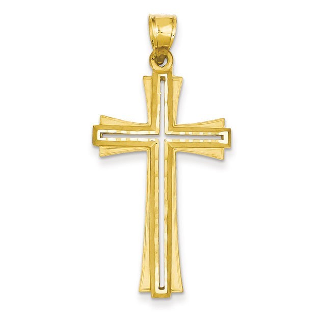 14k Diamond -Cut & Satin Cross Pendant