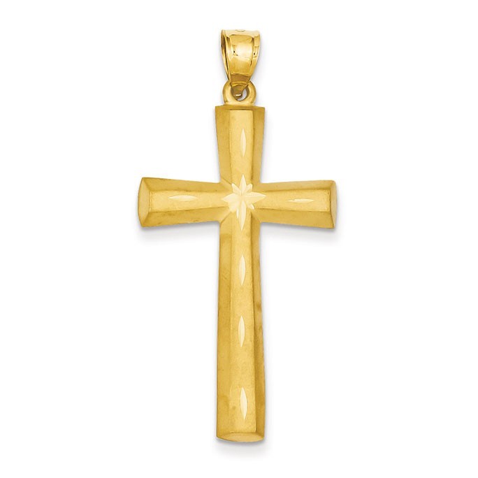 14k Satin & Diamond -cut Cross Pendant