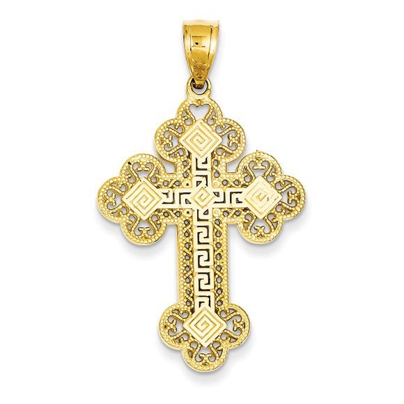14k Budded Greek Key Cross Pendant