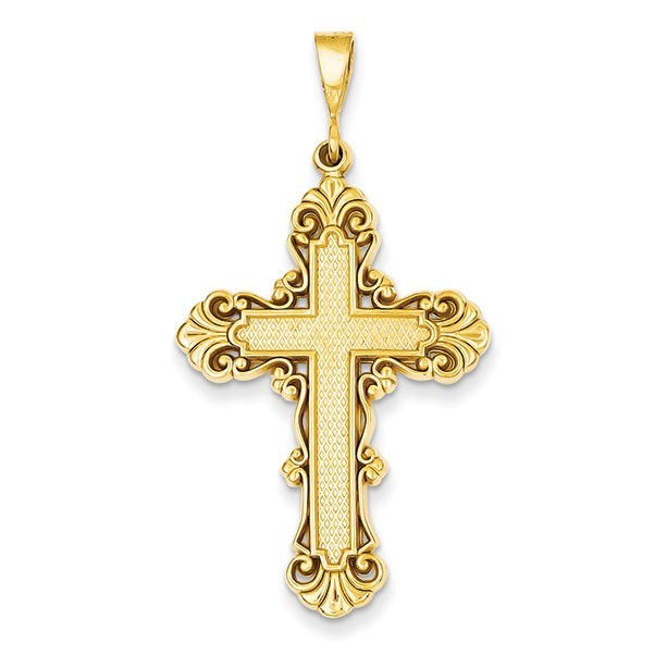 14k Fleur De Lis Cross Pendant