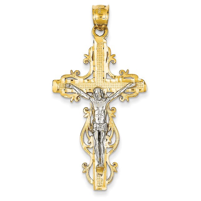 14k Two-tone Diamond-Cut Crucifix Pendant