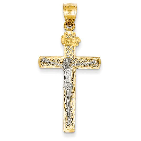 14k Two-tone INRI Crucifix Pendant