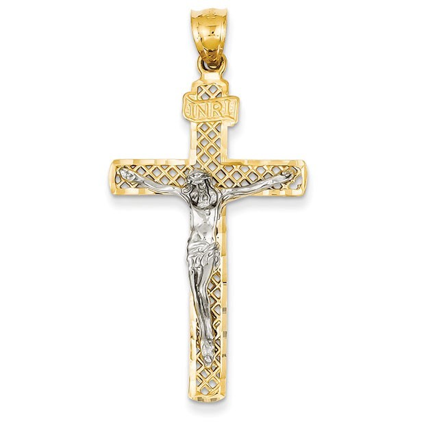 14k Two-tone INRI Crucifix Pendant