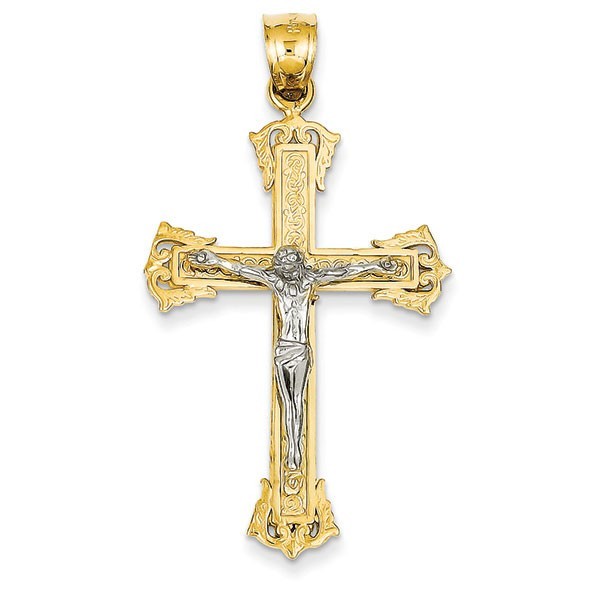14k Two-tone Diamond-cut Crucifix Pendant