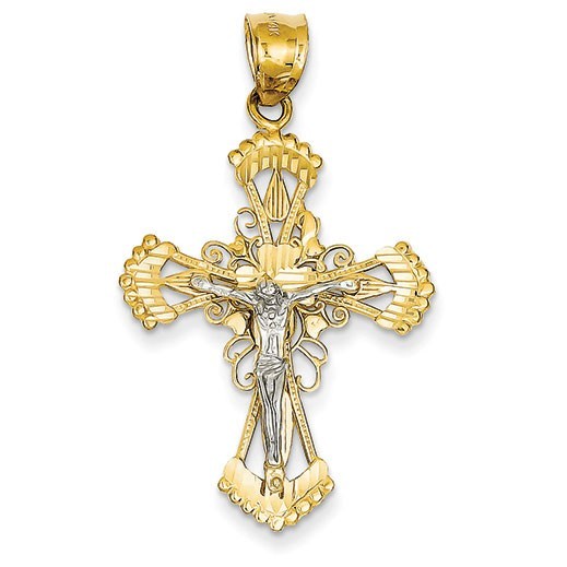 14k Two-tone Diamond-cut Crucifix Pendant