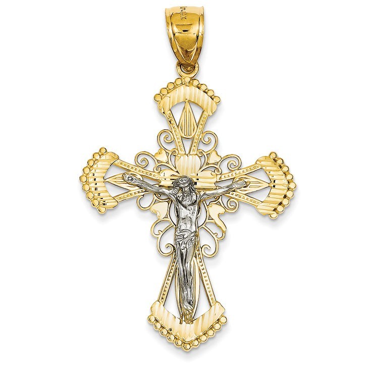 14k Two-tone Diamond-cut Crucifix Pendant