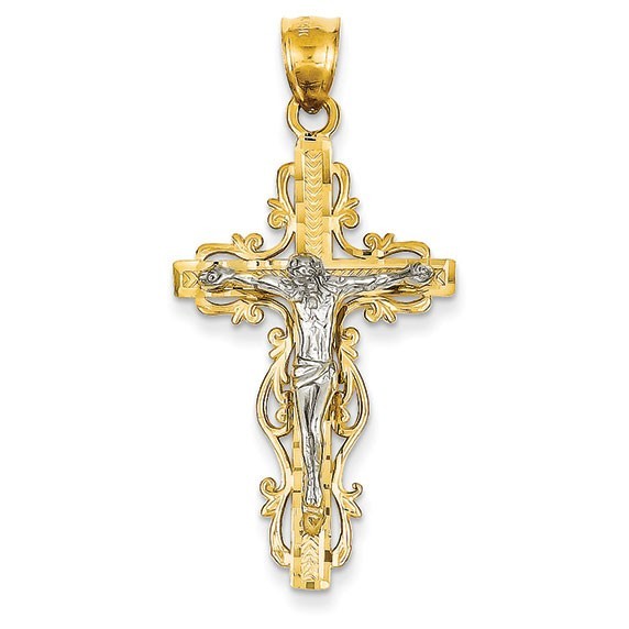 14k Two-tone Diamond-cut Crucifix Pendant