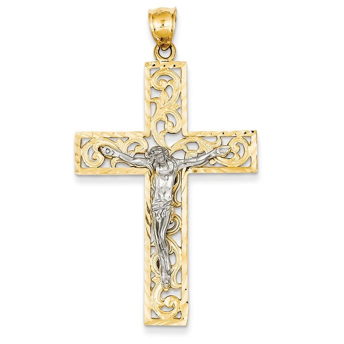 14k Two-tone Diamond-cut Crucifix Pendant