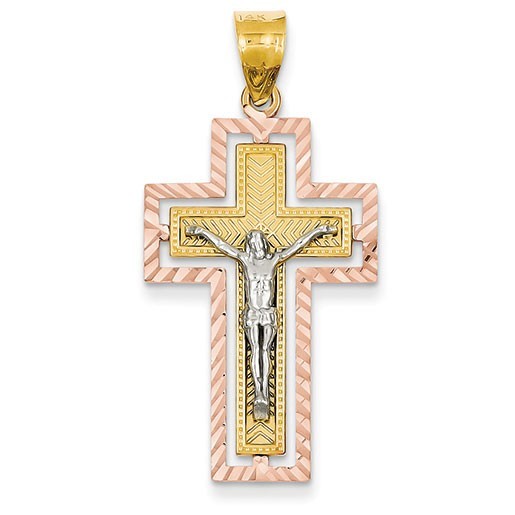 14k Tri-color Crucifix Pendant